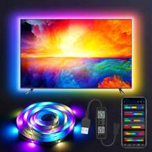 Luzes de Tira LED RGBIC, Alimentadas por USB 5V, Multicoloridas, Sincronização Inteligente por Aplicativo, Recurso de Sincronização com Música, Sem Fio, Ideal para Aniversário, Sala de Estar, Ambiente do Quarto, Festa de Natal, Decoração de Casamento