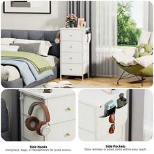 GipGiper 卧室梳妆台，4 个储物抽屉，高大的布艺衣柜收纳柜，塔式家具，带木质顶部金属框架，用于衣服返校宿舍收纳