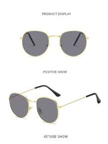 1pc Metal Frame Minimalist Glasses, Artistic Round Large Metal Frame Glasses