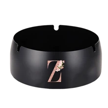 便携式不锈钢烟灰缸防烫烟嘴桌面圆形烟灰缸玫瑰金首字母图案防风烟灰缸吸烟办公室家居装饰烟灰缸架