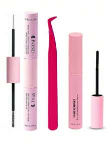 睫毛粘合和密封 10ml 单根睫毛胶水和密封超强定型睫毛延长和睫毛胶水去除剂 5ml 镊子套装睫毛胶、睫毛胶 - 淺粉色 - 查看 21