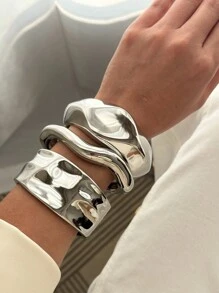 时尚欧美液态金属皱纹手链，光滑闪亮弹力弹簧手链