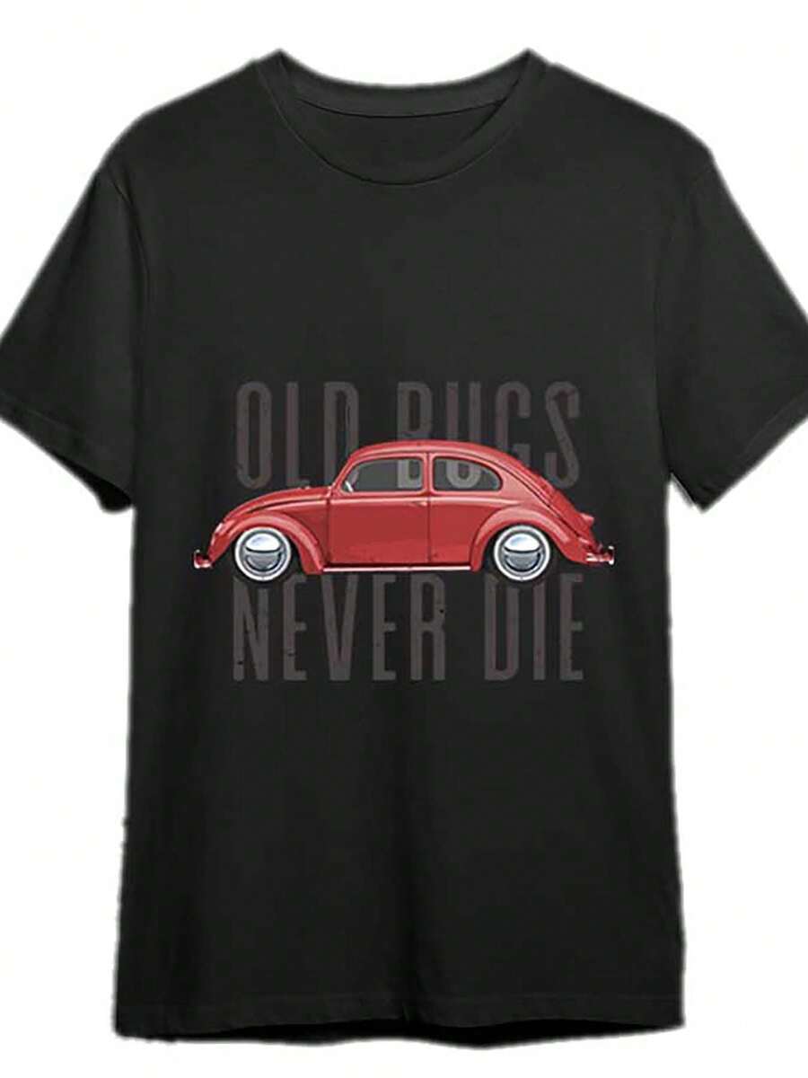 Classic Old Bugs Never Die Beetle Tshirt Fun Men's Short Sleeve Graphic Tshirt - Black - View 1