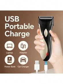 女士电动剃须刀，USB 充电式多功能剃须刀，配备不锈钢刀片，可去除面部、身体和比基尼区域的毛发，电池容量 500mAh