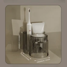 1 Set No-Drill Toothbrush Holder With Tumbler, Bathroom Storage Organizer Rack, Wall Mounted Toothpaste Shelf - Multicolor - View 2