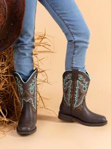 Boys Girls Western Boots Cowboy Boots Kids Western Square Toe Riding Boots - 巧克力棕 - 查看 2