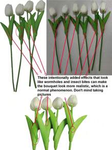 10 件枝人造郁金香，假郁金香茎用于婚礼花束家居中心装饰插花桌面装饰，人造郁金香复活节 - 西瓜粉 - 查看 7