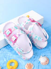 Kids Beach Clogs, Summer Slip-On Slippers, Girls Open Toe Sandals, Breathable Water Shoes, Print, Hook And Loop, Outdoor Footwear