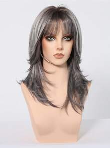 18 Inch Grey Curly Wig Multicolor With Bangs Synthetic Heat-Resistant Wig For Daily Fashion Parties Cosplay Christmas Use