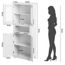 Gabinete de baño alto, gabinete de cocina con puertas de vidrio y estante ajustable, gabinete de piso independiente para sala de estar, lavadero, hogar, oficina