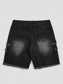 Black Star Print Men's Denim Shorts, Summer Jorts