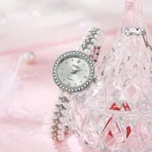 复古时尚休闲珠宝珍珠手链手表，女士情人节、母亲节礼物，合金表壳 - 均碼-十二鑽表面 - 查看 13