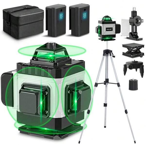 ONEVAN Nivel autonivelante de 16 líneas 4D Verde 360° Medida de línea cruzada rotatoria autonivelante