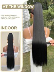 32英寸长直马尾假发，棕黑色，耐热合成纤维，适合女孩和女士日常使用。