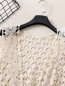 女士时尚象牙色仿手工钩镂空针织背心 - 米色 - 查看 2
