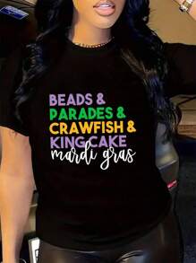 Mardi Gras T-Shirt,Women's Cotton Soft Breathable Comfort-Fit Crew Neck Tee,Gift For Mardi Gras - Black - View 1