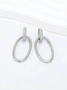Hypoallergenic Women's Earrings Cubic Zirconia Minimalist Hoop Earrings, Fashionable Daily Wear Birthday Gift - Silver - View 3