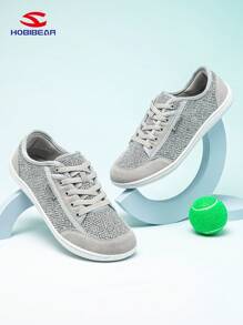 HOBIBEAR Women's Fashionable Minimalist Breathable Lace-Up Sneakers With Wide Toe Box - Light Gray - View 1