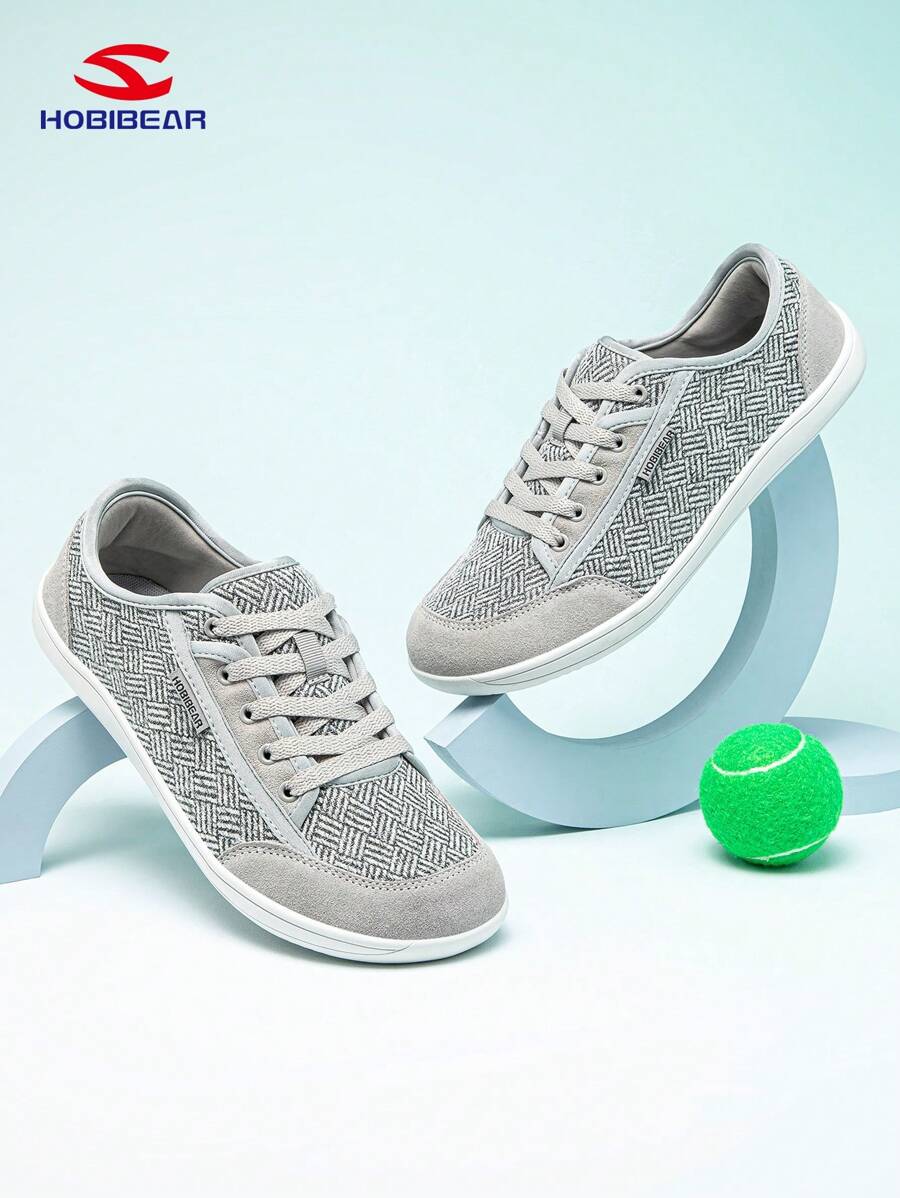 HOBIBEAR Women's Fashionable Minimalist Breathable Lace-Up Sneakers With Wide Toe Box - Light Gray - View 1