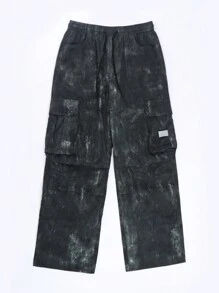Men's Tie-Dye Wide Leg Loose Casual Cargo Pants - Black - View 3
