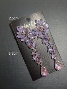 1 Pair Luxury Diamante Leaf & Water Drop Earrings, Suitable For Women Wedding, Prom, Party Accessories - Mauve Purple - View 2