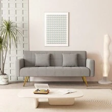 73.6" Gray Fabric  Multifunctional Double Folding Sofa Bed For Office