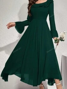 Robe à manches longues en polyester pour femme, col volant, style, lavable en machine, convient à toutes les saisons