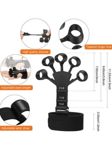 1pc Black Silicone Finger Stretching Exerciser, 5 Finger & Wrist Resistance Band Trainer For Finger Strength Recovery, Flexion & Extension - Multicolor - View 4