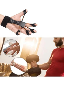 1pc Black Silicone Finger Stretching Exerciser, 5 Finger & Wrist Resistance Band Trainer For Finger Strength Recovery, Flexion & Extension - Multicolor - View 3