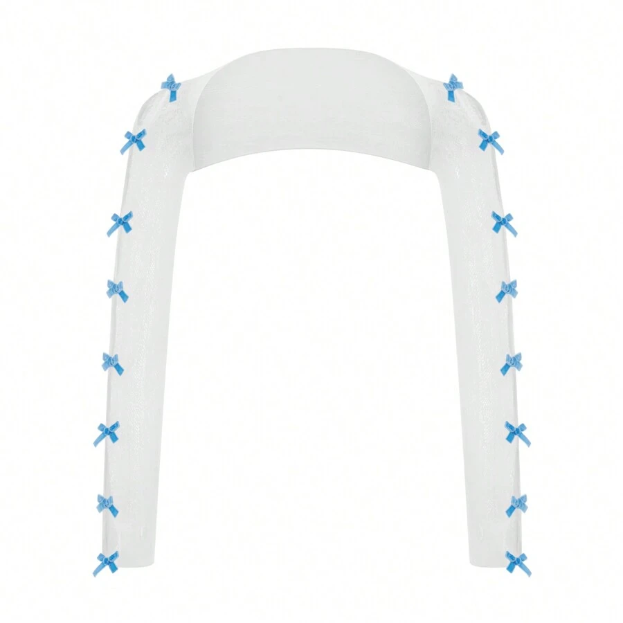 Women Lace Bolero Shrug Open Front Cropped Cardigan UV Sun Protection Fishnet Shawl Long Sleeve Arm Sleeves With Finger Holes Y2k Streetwear - 藍白色 - 查看 1