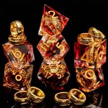 7pcs Inspired By Rings Geometric Faceted Dice Set, Suitable For Role-Playing Games - Red RPG Dice Set - Red - View 2