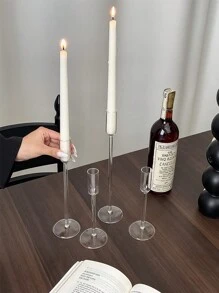 1 Set/4pcs Vintage Glass Candle Holders Set, French Minimalist Candle Holders, Suitable For Dining Table, Wedding, Banquet, Candlelight Dinner, Home Decor, Gift - Multicolor - View 13