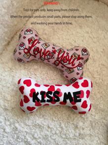 nicovaer 1pc Valentine's Day Realistic Bone Shaped Plush Toy, Red Heart & Love Letter Print, Embroidered Text, With Sound Chip, Pet Companion Toy For Cats & Small Dogs, Valentine's Day Decor & Gift - Multicolor - View 7