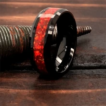 优雅的 8 毫米钨钢结婚戒指，搭配玫瑰木镶嵌 - “他或她”黑色钨钢承诺戒指，适合周年纪念、生日等 - 不锈钢和木制工艺 - 戒指 - 查看 22