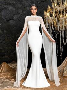 Faeriesty Faeriesty Rhinestone Detail Mock Neck Extra-Long Sleeves Formal Mermaid Dress