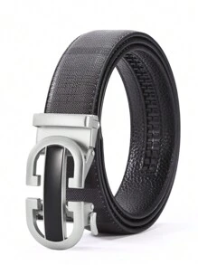 男士自动扣合金皮带，中年商务休闲牛皮腰带可修剪工作 - 多色 - 查看 6