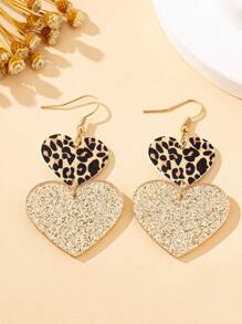 1 Pair Women's Dangling Earrings, Exaggerated Leopard Acrylic Heart-Shaped Nightclub Party Style Earrings, Suitable For Daily Wear - Two Heart-shaped Resin Earrings - View 5