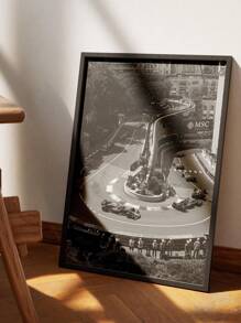 1 pieza, Lienzo colgante, Pintura decorativa enmarcada, Artes de pared, Póster, Gran Premio de Mónaco, Póster, Arte de pared en blanco y negro, Pista de carreras, Regalo de fans, Regalos de cumpleaños y graduación