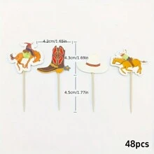 24/48 件西部牛仔风格纸杯蛋糕装饰物，适合生日派对，可选蛋糕装饰，适合派对蛋糕装饰！