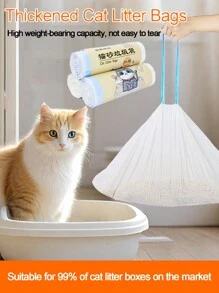 20pcs/Roll,White PE One-Time Drawstring Cat Litter Bags,Self - Cleaning Cat Litter Box Garbage Bags, Extra - Large Cat Litter Box Replacement Liners, Drawstring Garbage Bags Suitable For Robots Thick Plastic Bags For Cleaning, Compatible With Self- Cleaning Cat Litter Box Liners And Free Pet Shovel, Anti- Tear And Leak, For Reusable And Disposable Trays((64cm X 40cm)