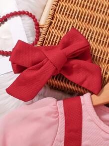 2025 Spring New Style Textured Heart Embossed Print Long Sleeve Jumper Dress With Suspender Straps