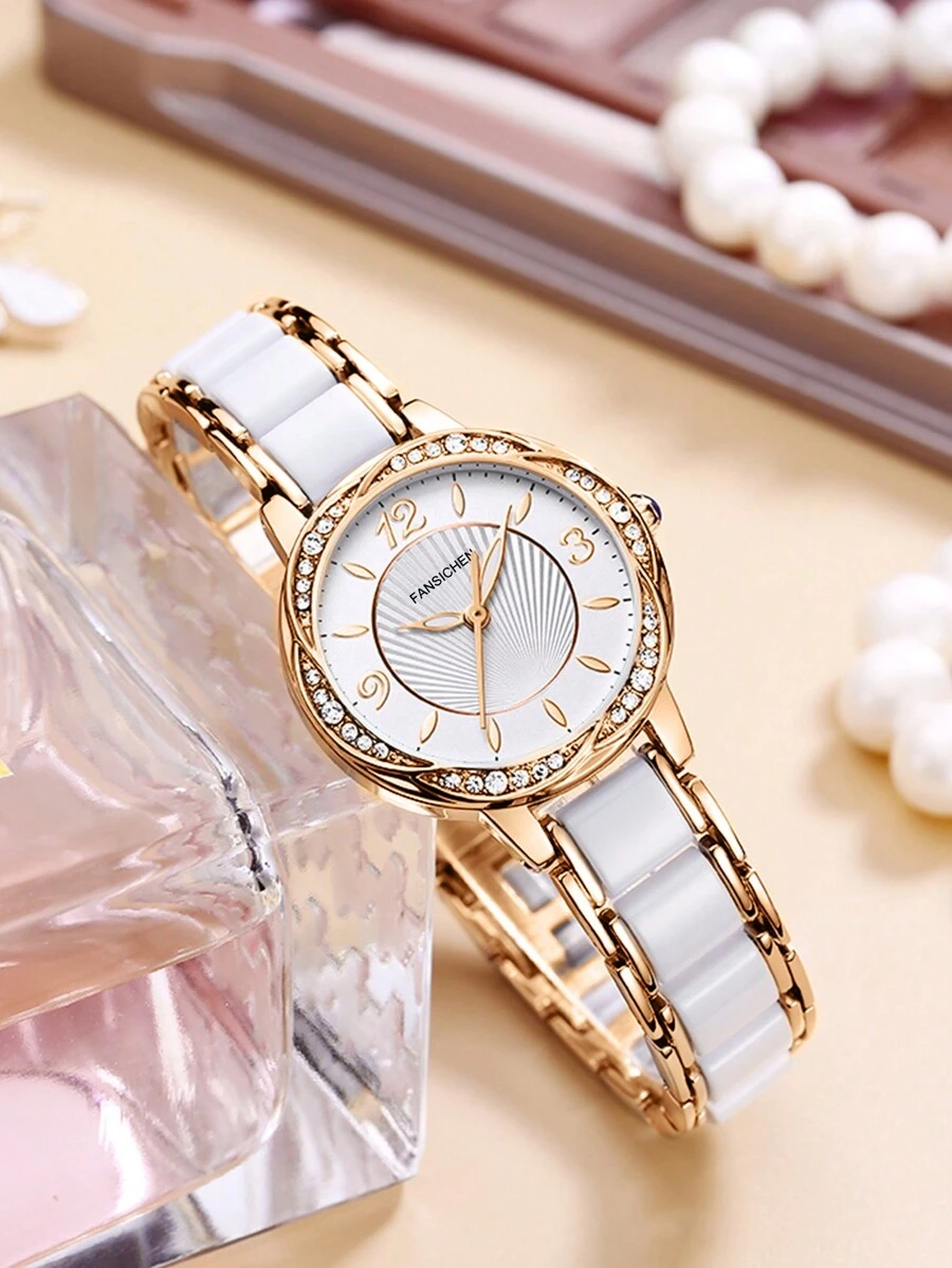 FANSICHEN Women's Rose Gold Watch, Luxurious Diamond Ceramic Quartz Watch, Elegant Waterproof Watch For Daily Wear And Gift Giving