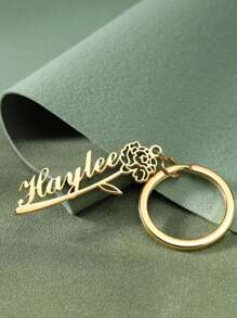 Floral Design Personalized Name Keychain - Stainless Steel, Suitable For Holiday Gifts, Single Keychain