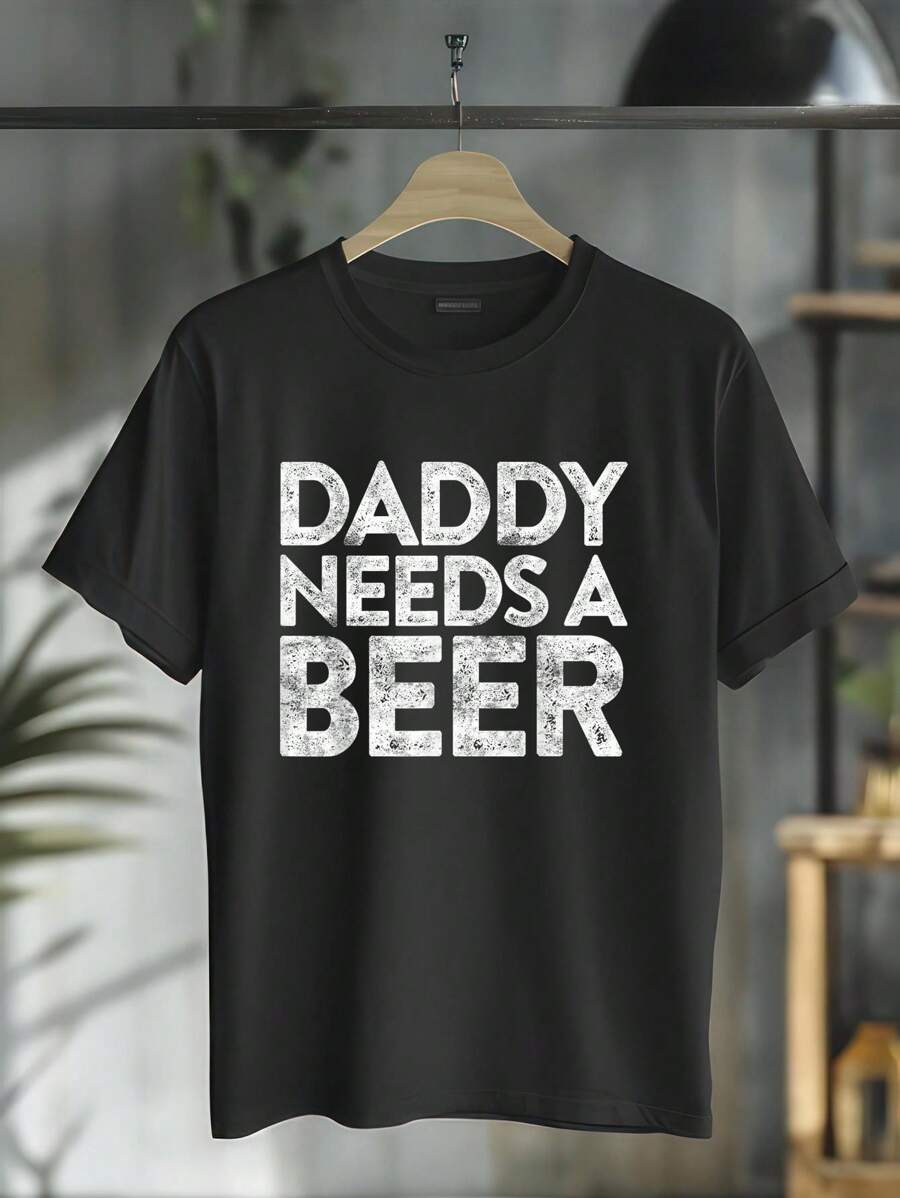 100% Cotton Casual Tshirt Daddy Needs A Beer T-Shirt Fathers Day Shirt T-Shirt - màu đen - Xem 1