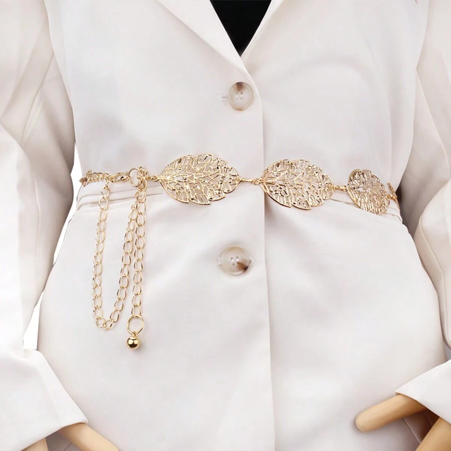 Retro Adjustable Metal Chain Belt Hollow Out Carved Waist Belts For Women For Dresses Chain Belt