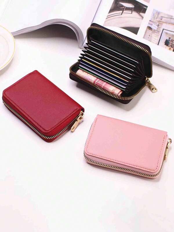 1pc Unisex Fashion Simple Solid Color Zipper Wallet, Large Capacity Multi-Card Holder Fit For Bank Cards, Coins, Bills, Keys, Suitable For Business, Casual, Travel, Birthday Gift, Couple,Boho Vibes