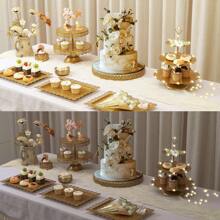 8Pcs Gold Cake Stand Set, 14 Inch Round Metal Cake Stand With 50lb Capacity, Candy Fruit Display Plate Cupcake Serving Tower For Birthday Baby Shower Wedding Decor (Gold/Champagne/White) - 金色 - 查看 4