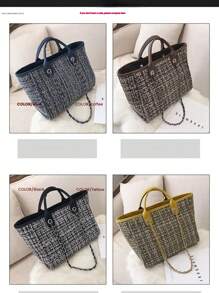 Bolso de mujer personalizable con bordado de nombre, estilo coreano popular - Bolso de cubo con cadena a contraste de cuadros sencillo, bolso de hombro y bolso cruzado para señoras