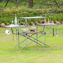 Folding Grill Table With 26'' Main Tabletop, Portable Aluminum Camping Table, Carrying Bag, Quick Set-Up, Outdoor Camping Kitchen Food Prep Station For Picnic Tailgating RVing Backyard