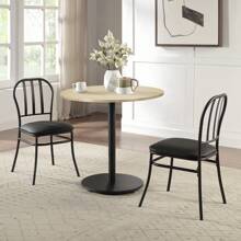 3-Piece Indoor Dining Bistro Set Wood Table Top Two Black Seat Chairs - Wood Table Top as pic - View 1